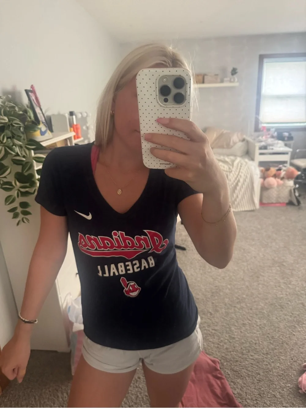 Nike Navy Cleveland Indians Baseball V-Neck Tee with Red Accents